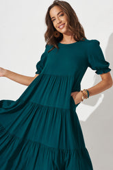 Teal Tiered Midi Dress - Stylish and Elegant